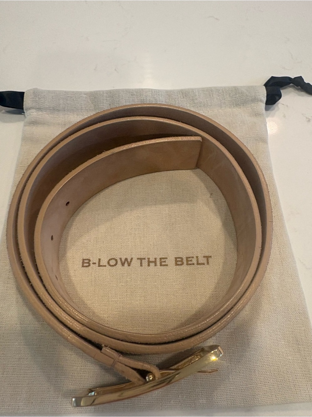 B-Low the Belt Suede Tan Belt with Gold Buckle - Picture 2 of 5